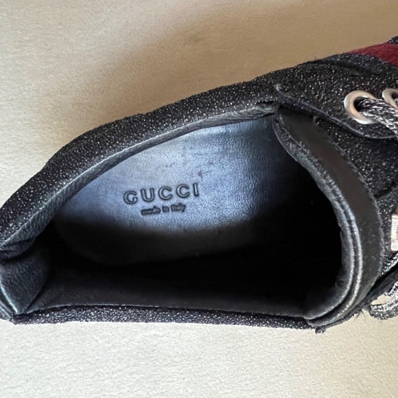Authenticated Gucci Bambi Web Glitter Stud Black Silver Sneaker Size 36 - Picture 10 of 11